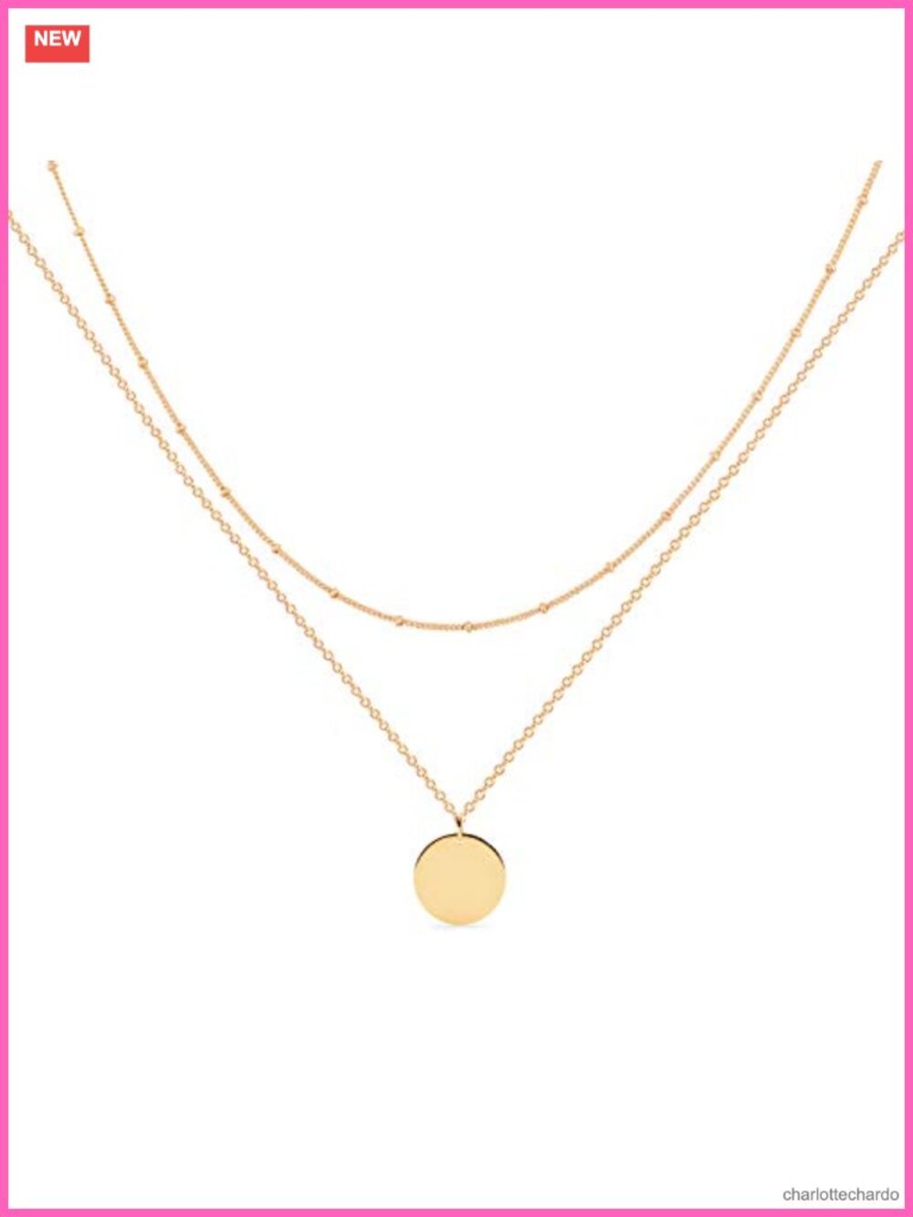 18K Gold Plated Layered Pendant Necklace Set, Choker & Long Chain